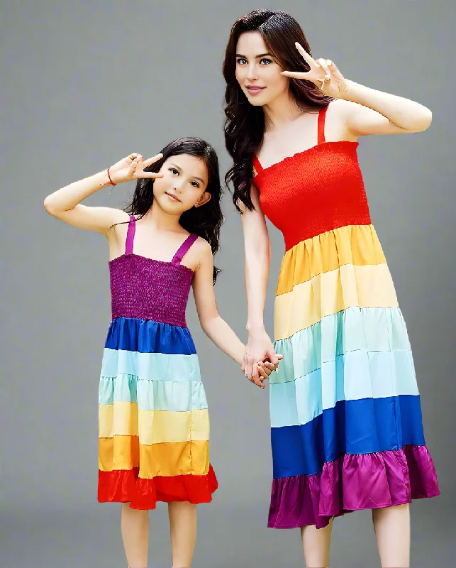 Vibrant Rainbow Maxi Dress Set for Mom and Daughter Colorful Summer Matching Outfits Stylish Empire Waist Maxi Dress Vibrant Rainbow Maxi Dress Set for Mom and Daughter Colorful Summer Matching Outfits Stylish Empire Waist Maxi Dress