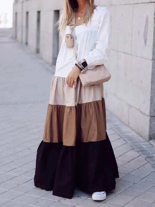 Women's Dresses Colorblock Long Sleeve Casual Maxi Dress Cozy Knit Maxi Dress