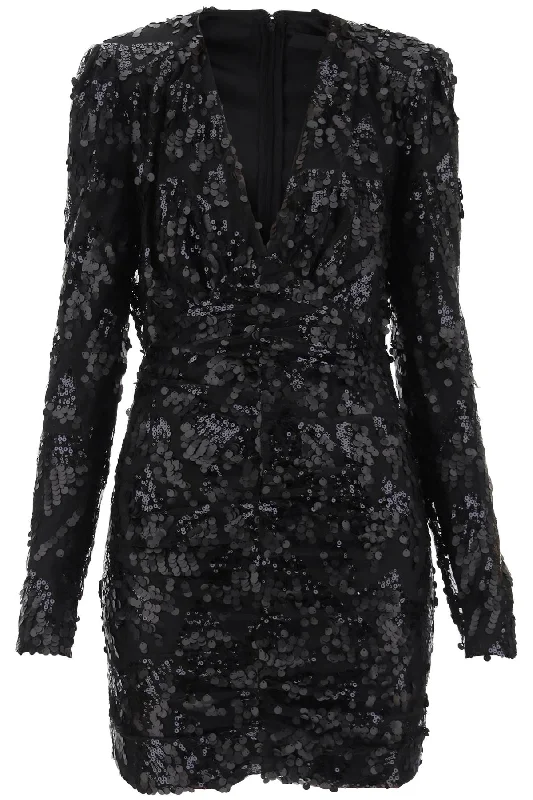 Sequined Mini Dress  - Black Comfortable Linen Mini Dress