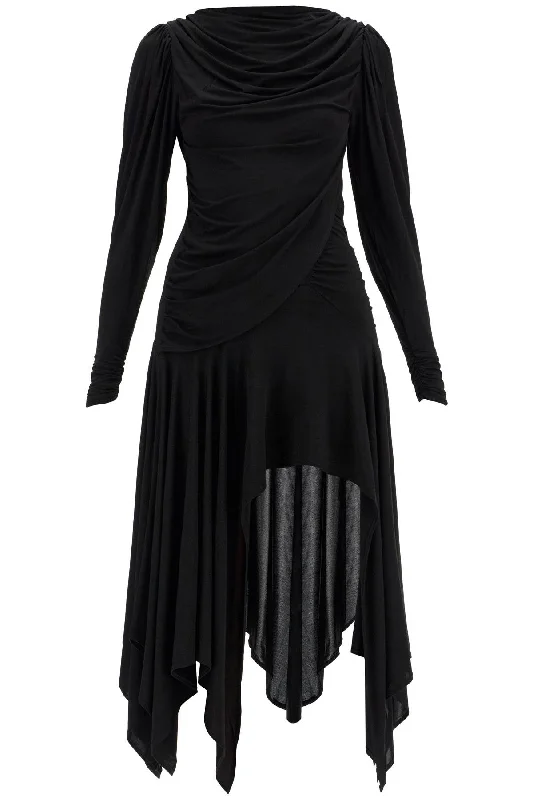 Melinda Draped Mini Dress  - Black Classic Shift Mini Dress
