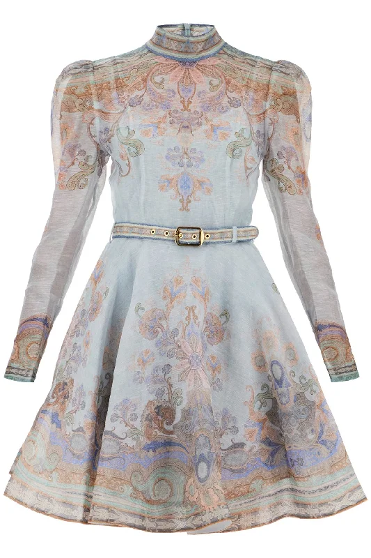 Eden Mini Dress With Belt  - Light Blue Comfortable Off-Shoulder Mini Dress