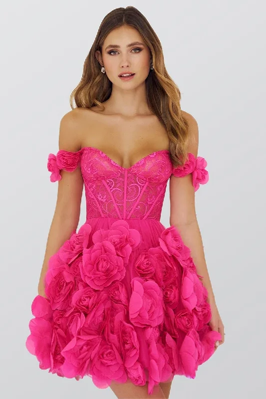 Alanna 3D Floral Pink Strapless Mini Dress Casual Button-Up Mini Dress