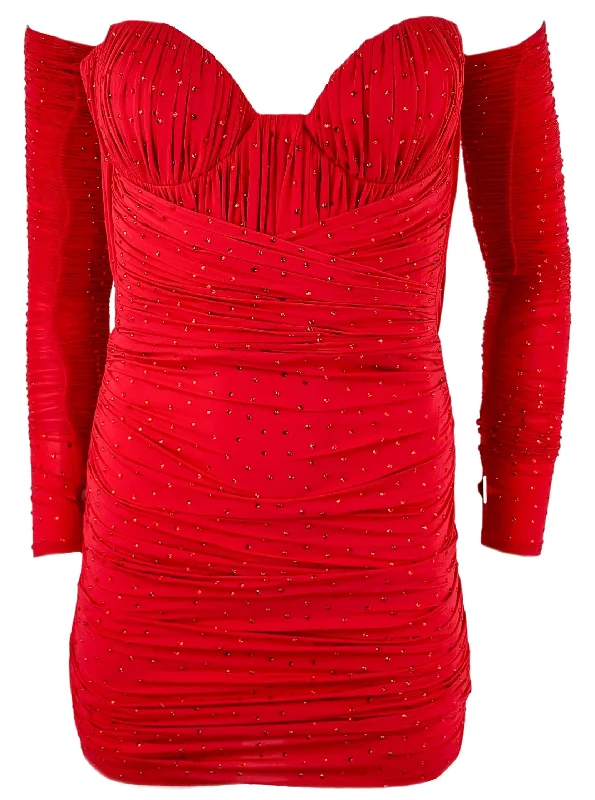 Alex Perry Koda Ruched Cup Wrap Mini Dress with Gloves in Red Elegant Off-Shoulder Dress Mini Alex Perry Koda Ruched Cup Wrap Mini Dress with Gloves in Red Elegant Off-Shoulder Dress Mini