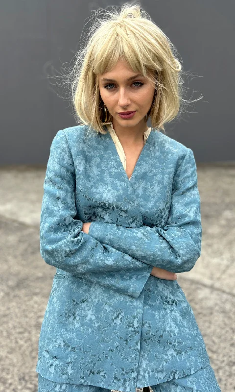 Beatrice B Gia Textured Jacket -Blue Lace Jacket Ribbed Jacket Sequined Jacket