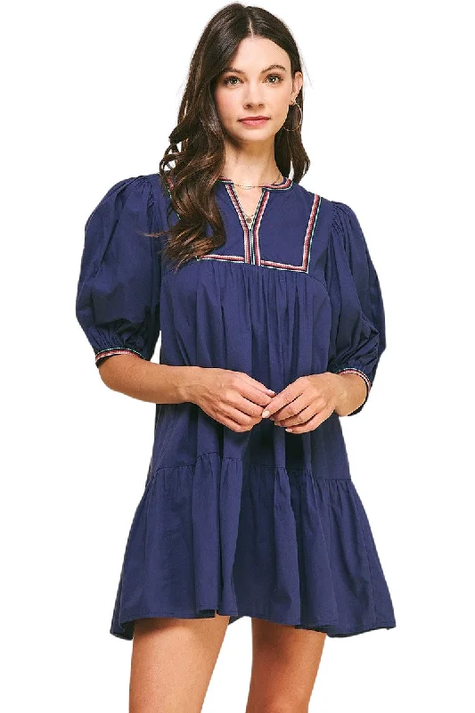 Benton Tape Trim Mini Dress Casual High-Waist Mini Dress