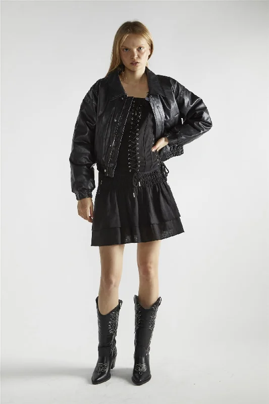 Black Cropped Bomber Jacket Cardigan Sweater Pullover