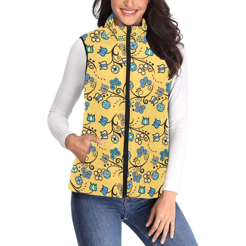 Blue Trio Tuscan Women's Padded Vest Jacket A-Line Jacket Boat Neck Shawl Collar