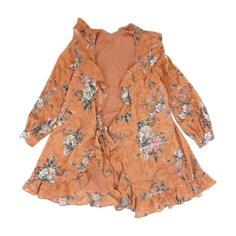 Brown Floral Mini Dress Stylish Puff Sleeve Mini Dress