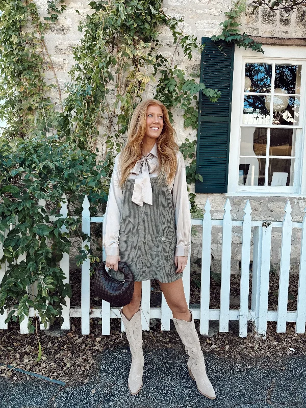 Camden Corduroy Overall Mini Dress Elegant Mini Dress with Ruffles