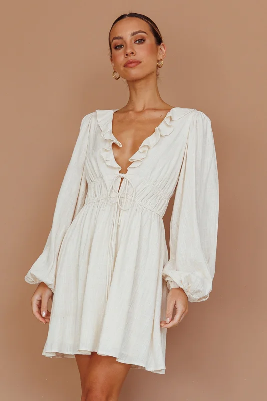 Carnivale Balloon Sleeve Ruffle Mini Dress Oat Chic Puff Sleeve Mini Dress