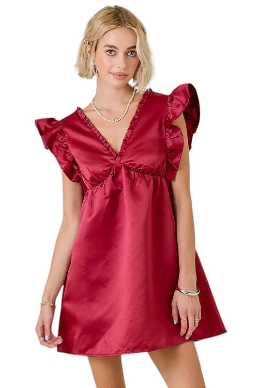 Carrick Satin Mini Dress Elegant Mini Dress with Ruffles