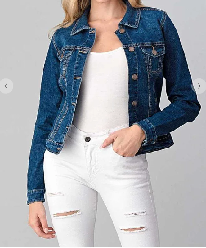Classic Vintage Stretch Jean Jacket Snapped Jacket Toggled Jacket Drawstring Jacket
