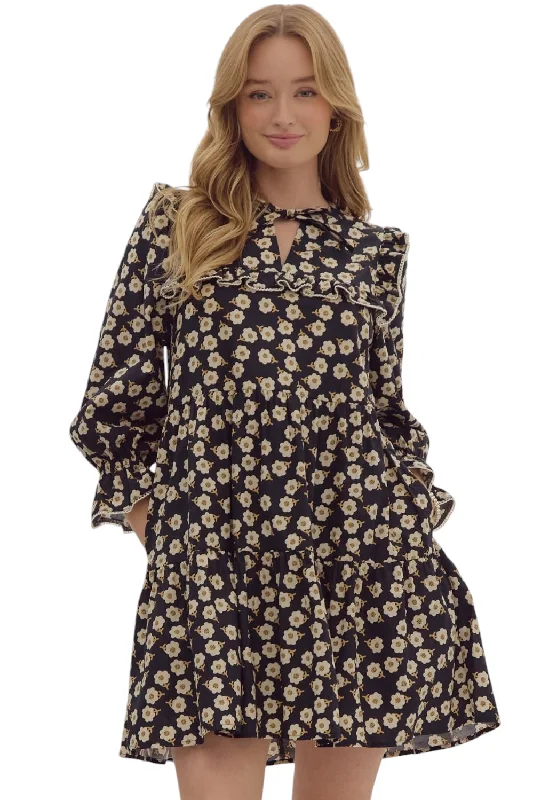 Collier Floral Mini Dress Fashionable Mini Dress with Frills