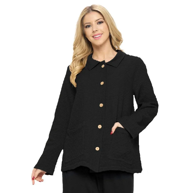 Focus Fashion Waffle Jacket in Black - SW231-BLK Front Pockets Side Pockets Patch Pockets