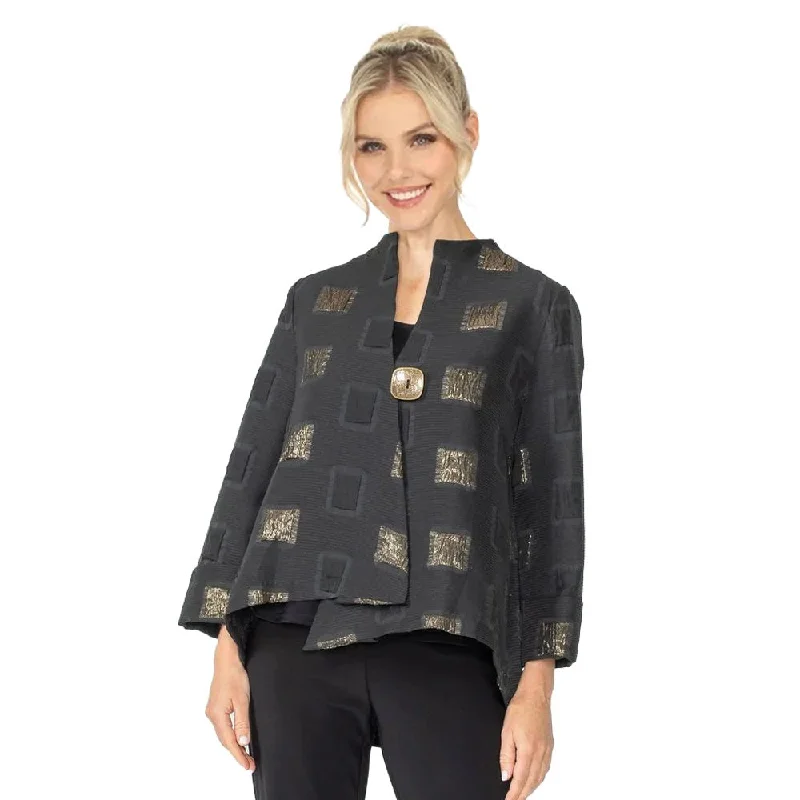 IC Collection Square Metallic Jacquard Jacket in Gold - 5077J Chenille Jacket Brocade Jacket Lace Jacket
