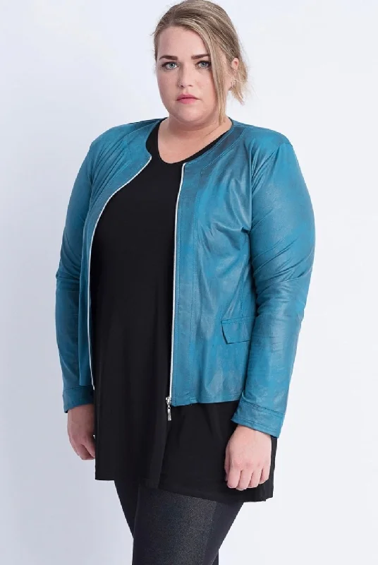 Magna zippered Leatherette Jacket with faux pockets Zip Front Button Front Snap Front