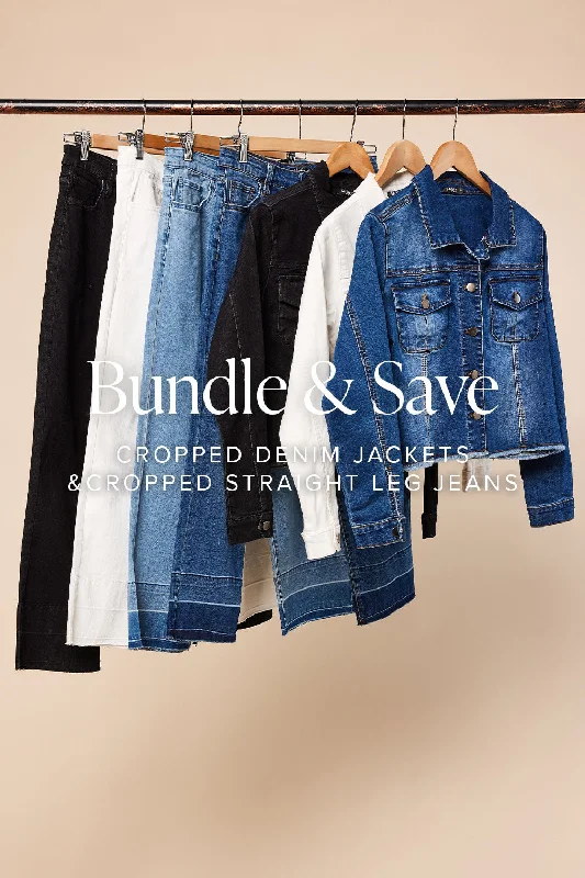The Cropped Jean & Cropped Jacket Bundle Tiered Jacket Buttoned Jacket Zippered Jacket