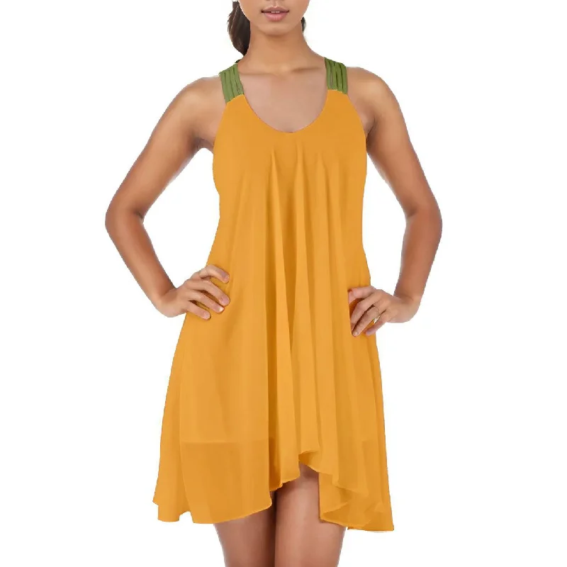 Ebisa Orange Open Back Chiffon Mini Dress Comfortable Linen Mini Dress