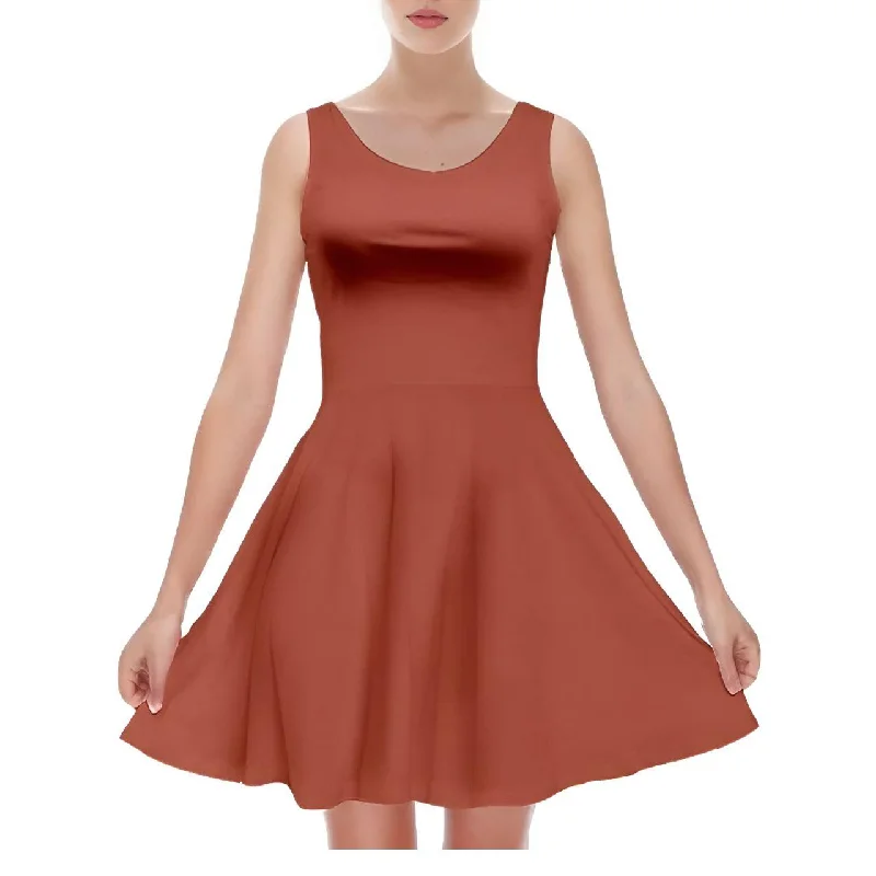 Ebisa Red Brown Velvet Skater Mini Dress Elegant Satin Mini Dress