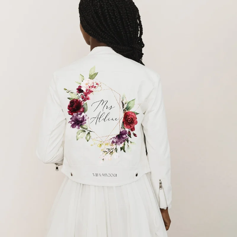 Floral Leather Bridal Jacket Anorak Shell Jacket Lightweight Jacket