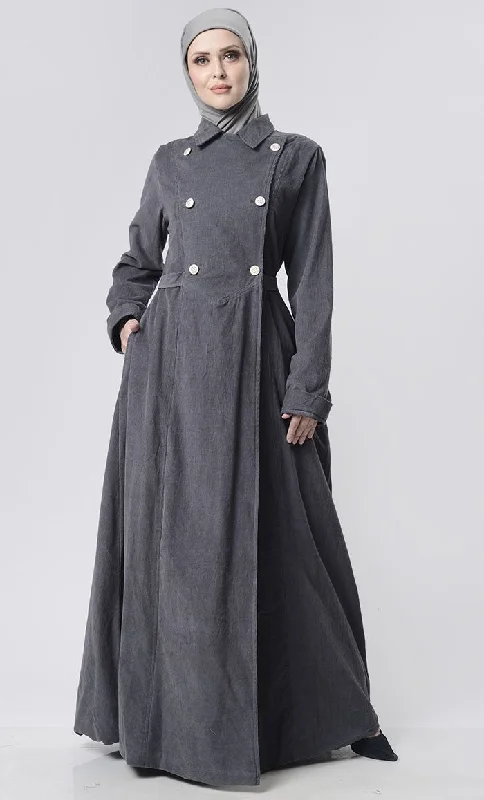 Front Double Side Button Corduroy Layer Jacket Toggled Jacket Drawstring Jacket Belted Jacket