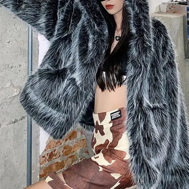 FZ Women's Faux Fox Fur Hooded Jacket Oversized Jacket Tailored Jacket Straight Jacket FZ Women's Faux Fox Fur Hooded Jacket Oversized Jacket Tailored Jacket Straight Jacket