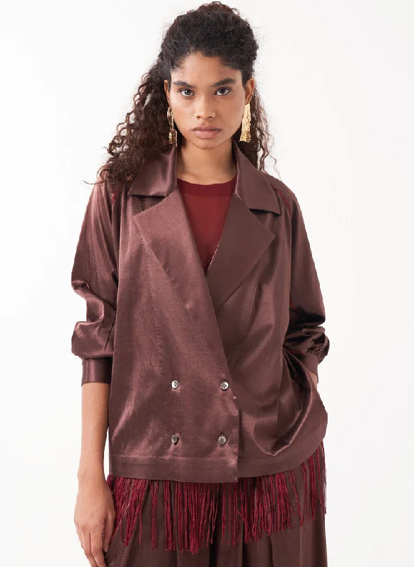 Gathered Sleeve Jacket A-Line Jacket Boat Neck Shawl Collar