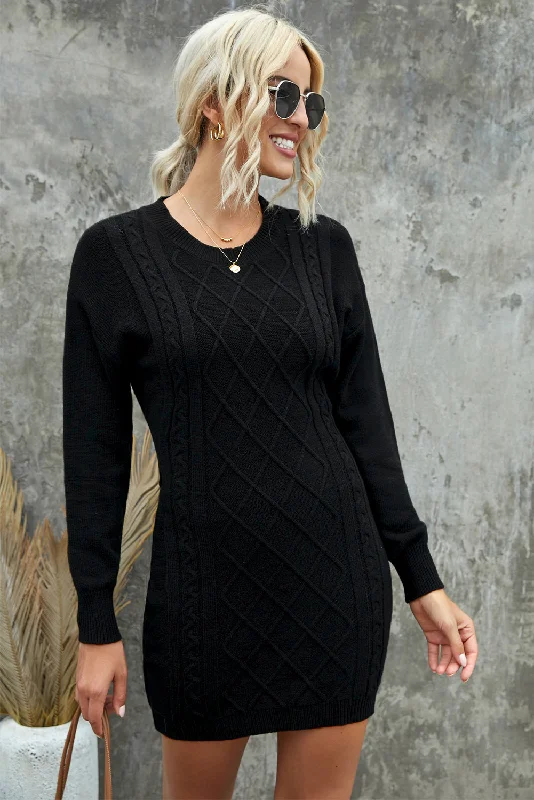 Geometric Texture Bodycon Sweater Mini Dress Stylish Short-Sleeve Mini Dress