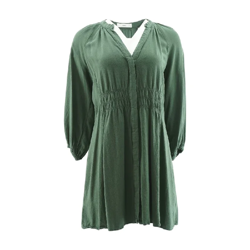 Green Solid Mini Dress Trendy Denim Mini Dress