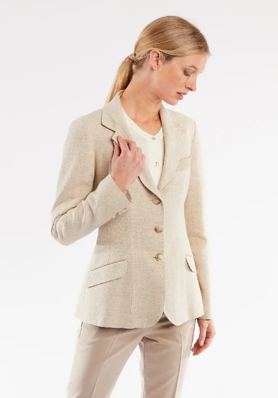 Hacking Jacket | Oyster Linen Print Jacket Jacquard Jacket Patchwork Jacket