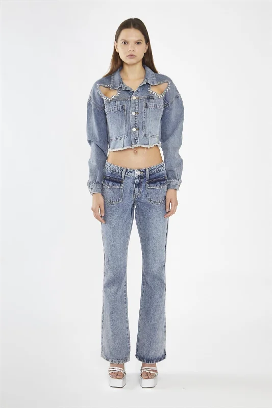 Heavy-Vintage Wash Heart Cut-Out Crop-Jacket Welt Pockets Slit Pockets Flap Pockets Heavy-Vintage Wash Heart Cut-Out Crop-Jacket Welt Pockets Slit Pockets Flap Pockets