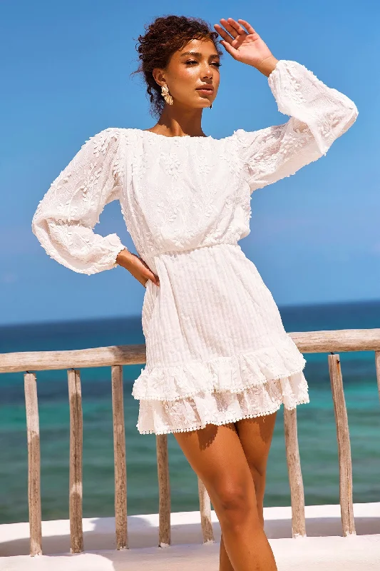 Heidi Mini Dress - White Chic Bohemian Mini Dress