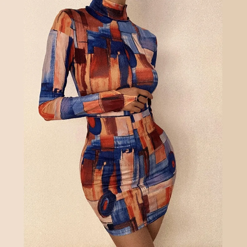 High neck printed mini dress Classic Floral Mini Dress