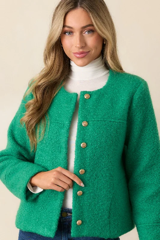 In My Heart Kelly Green Bouclé Jacket Striped Jacket Polka Dot Jacket Floral Jacket