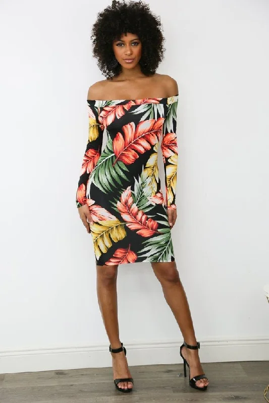 Island Vibes Tropical Mini Dress Black - FINAL SALE Cozy Sweater Mini Dress