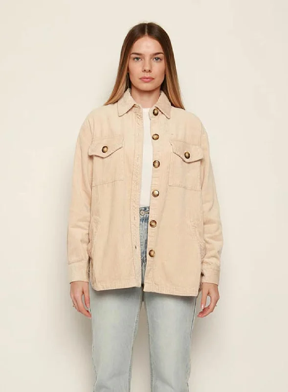 Keiren Cord Jacket-CAMEL Faux Fur Fabric Real Fur Fabric Shearling Fabric