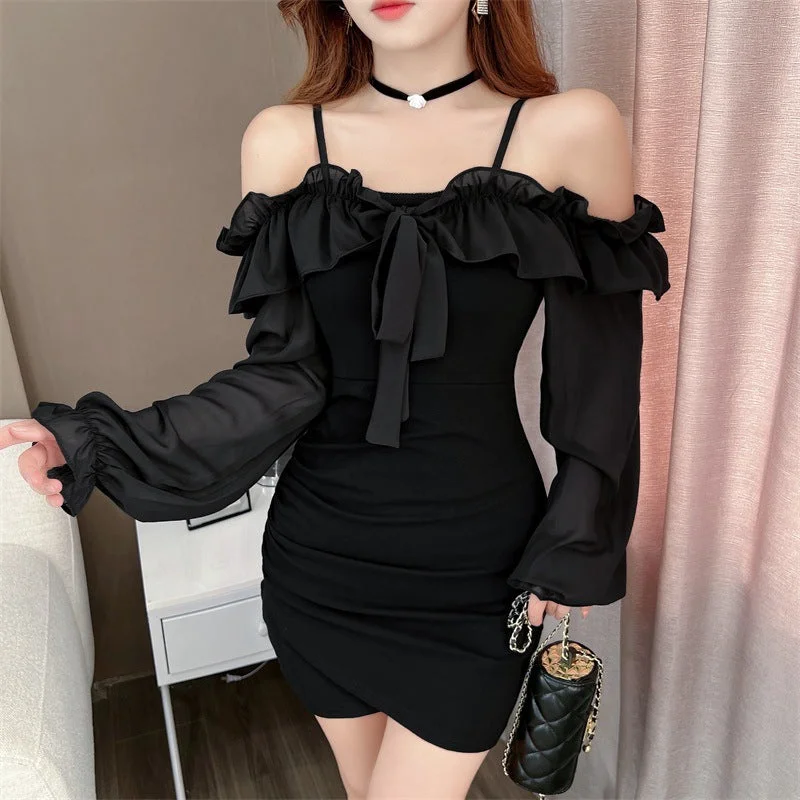 Lace Panel Off Shoulder Mini Dress Fashionable Boho-Chic Mini Dress