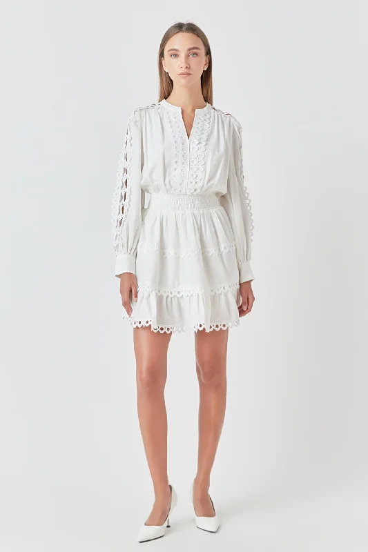 Endless Rose - Lace Trim Mini Dress Comfortable Polka Dot Mini Dress