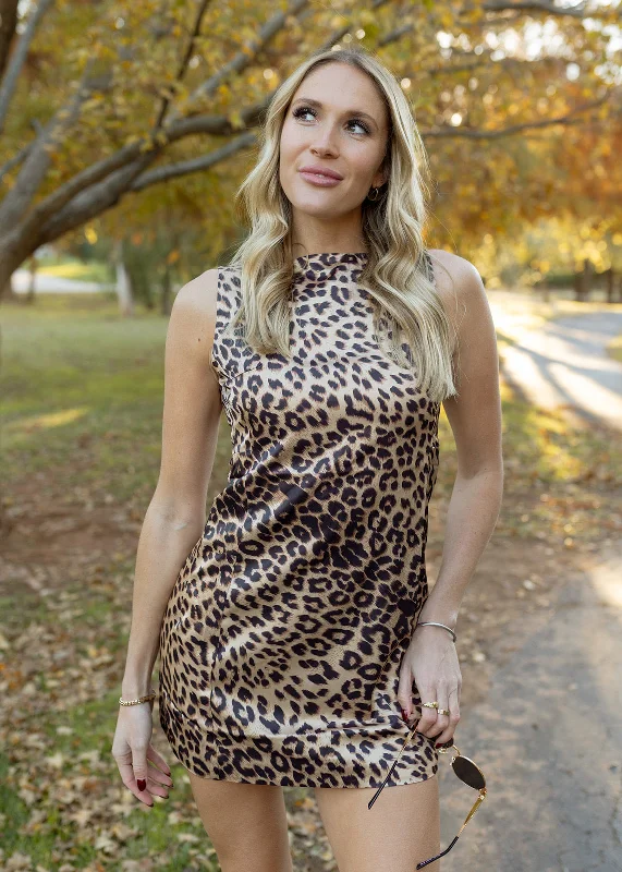 Leopard Boatneck Mini Dress Elegant Floral-Print Mini Dress