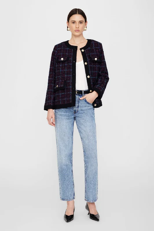 Lydia Jacket - Blue And Red Tweed Rayon Fabric Velvet Fabric Corduroy Fabric