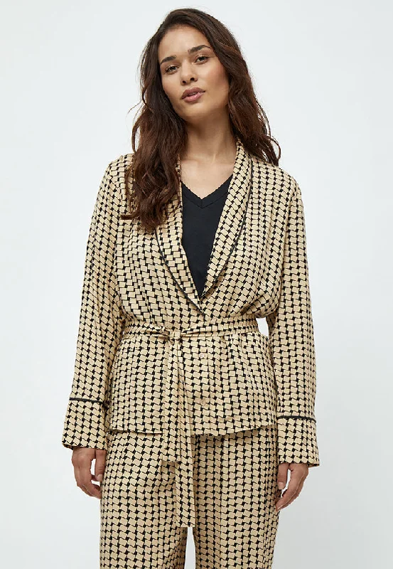 Lykke V-neck Shirt Jacket - Warm Sand Print Snapped Jacket Toggled Jacket Drawstring Jacket
