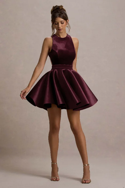 Mackie | Port Velvet Sleeveless Skater Mini Dress Trendy Button-Detail Mini Dress