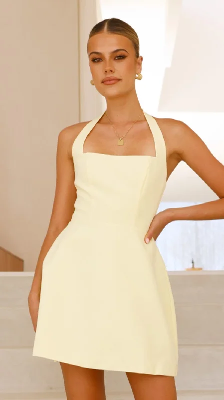 Mady Mini Dress - Lemon Elegant Silk Mini Dress