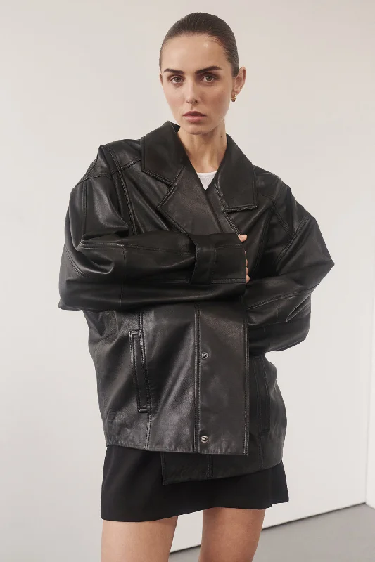 MARGOT BLACK LEATHER JACKET Wool Jacket Cashmere Jacket Tweed Jacket