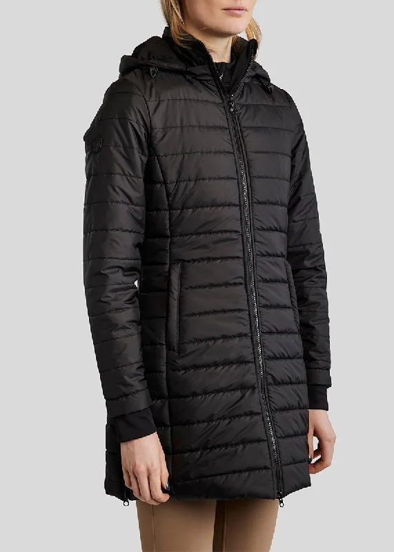 MoKate Long Quilted Jacket - Black Tiered Jacket Buttoned Jacket Zippered Jacket