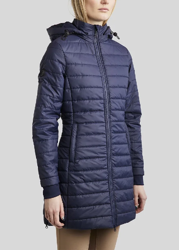 MoKate Long Quilted Jacket - Navy Embroidered Jacket Appliqued Jacket Beaded Jacket