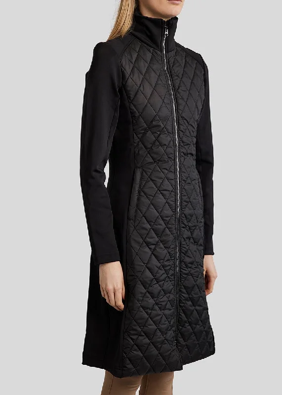 MoQuinn Quilted Hybrid Long Jacket - Black Striped Jacket Polka Dot Jacket Floral Jacket