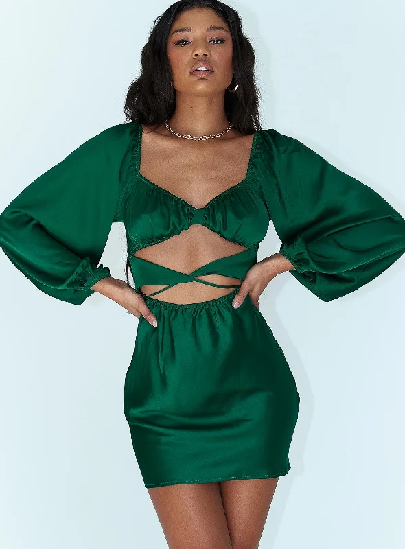 Nakita Long Sleeve Mini Dress Green Stylish Short Sleeve Mini Dress