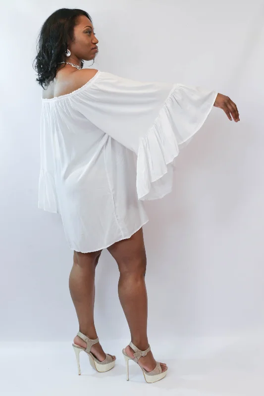 Sexy Off Shoulder Ruffle Mini Dress Stylish Puff Sleeve Mini Dress