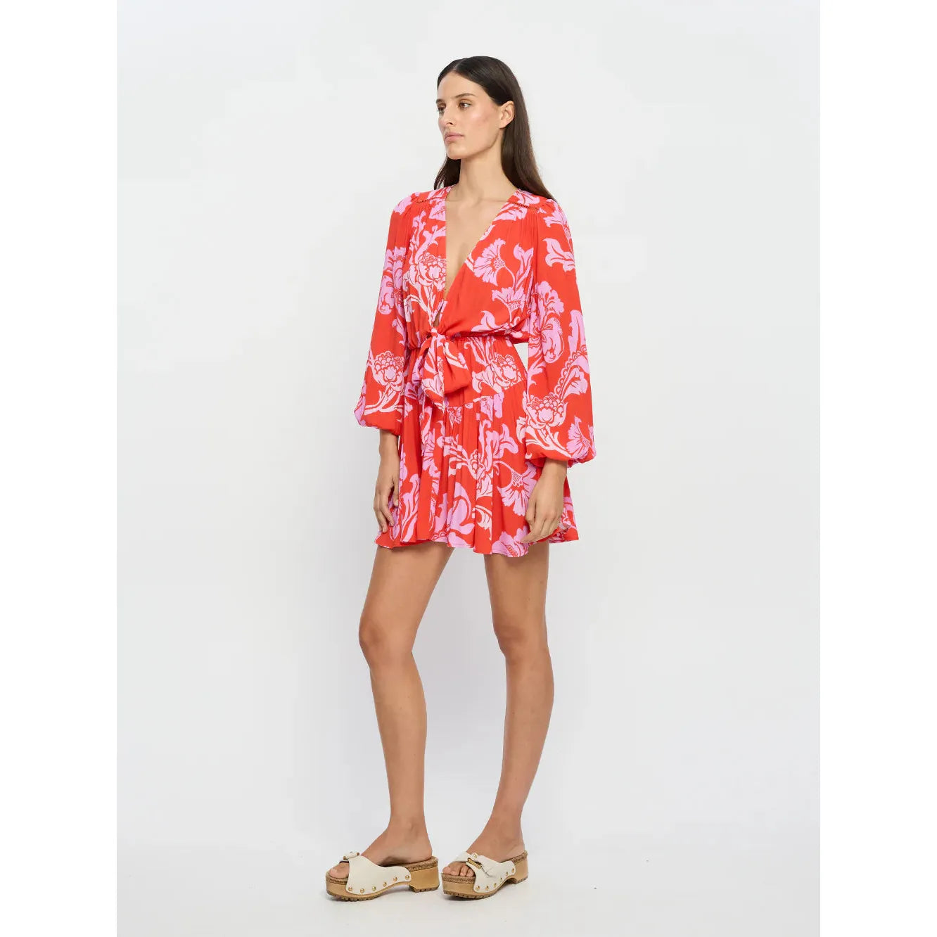 Olina Tie Front Mini Dress Trendy Off-Shoulder Dress Mini